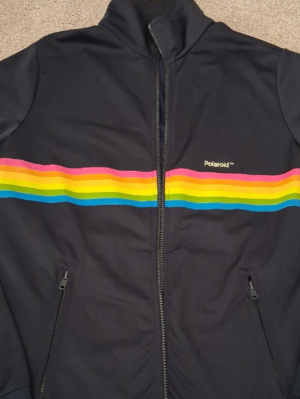 Vintage Men's Polaroid Impossible Dark Navy-BlackTrack Zip Up-Rainbow Stripe (M) - Picture 3 of 12